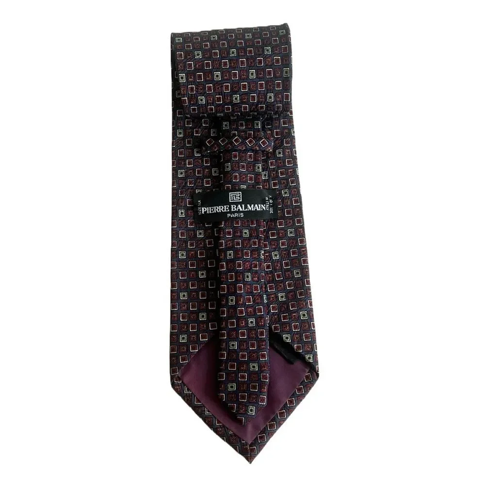 Pierre BALMAIN‎ 100% Silk Handmade Designer Tie Burgundy Geometric Retro Necktie